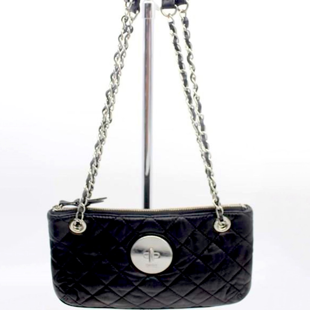 Dkny All Soft Black Quilted Leather With Silver Hardware Shoulder & Crossbody